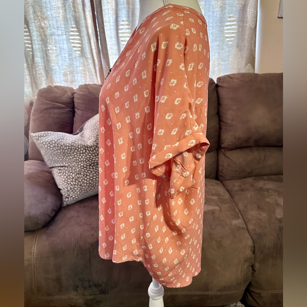 Coral Boho Print Zip Blouse - Picture 7 of 12